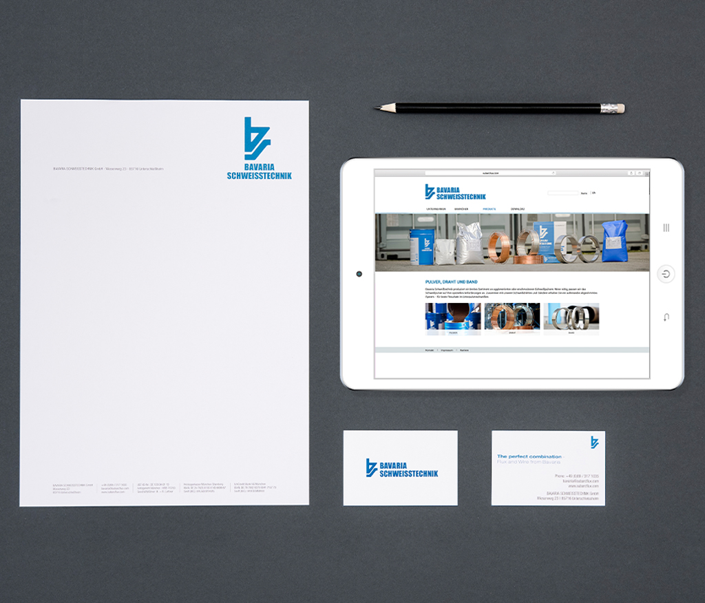 Overview of the new, modernized corporate design that we implemented as a design agency for our industrial client.
