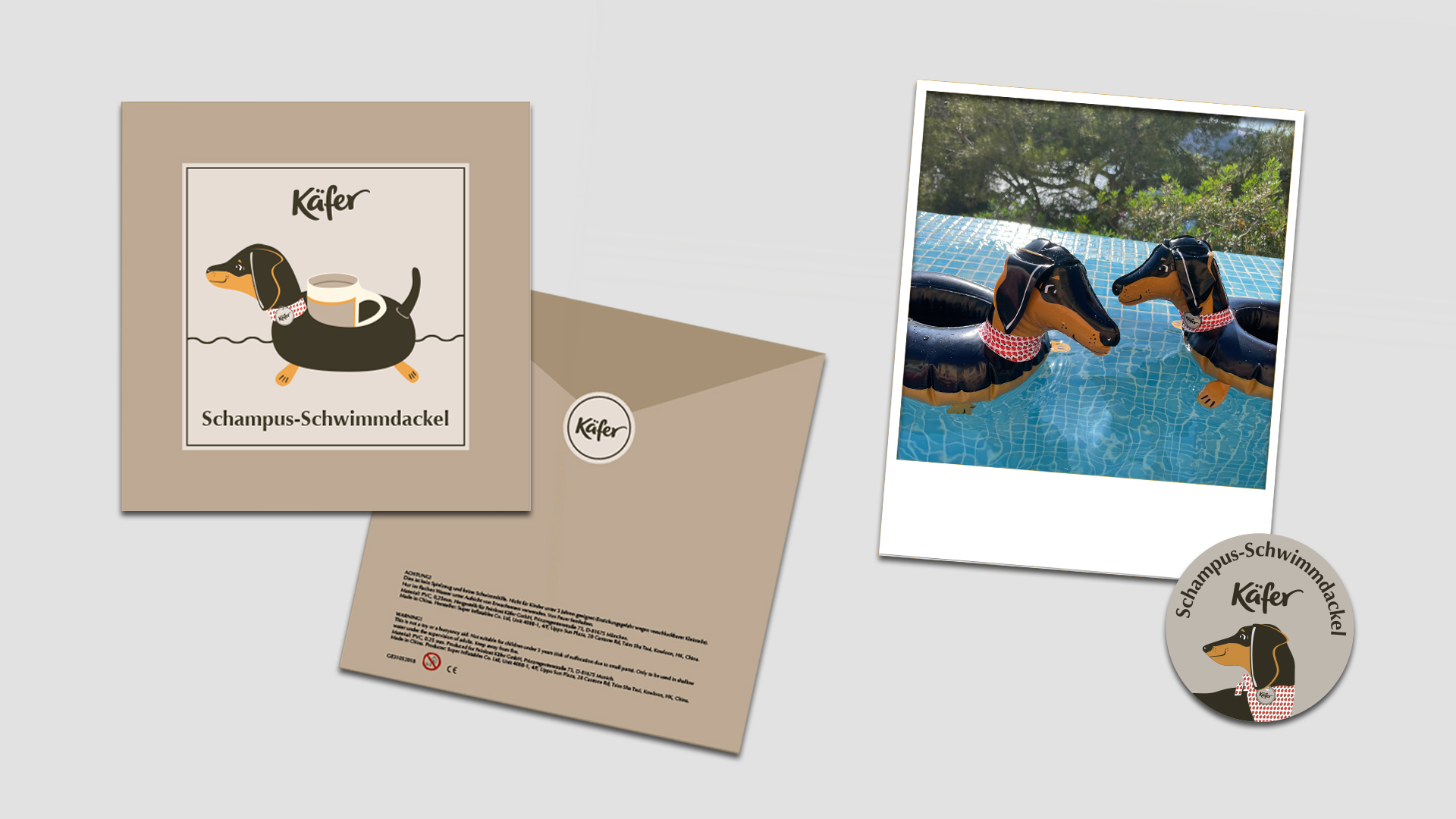 Darstellung des Packagings sowie ein Bild im Einsatz des Oktoberfest-Merchandisings, das wir für Käfer kreiert haben.